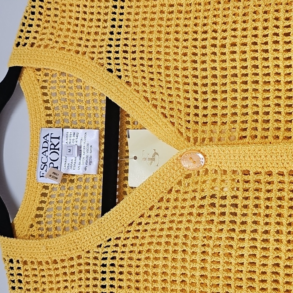 Vintage Escada Sport Crochet Cardigan, Sunflower Yellow, Medium, NEW - Picture 4 of 11
